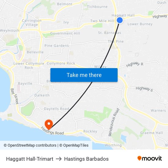 Haggatt Hall-Trimart to Hastings Barbados map