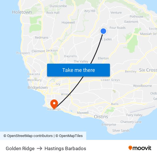 Golden Ridge to Hastings Barbados map