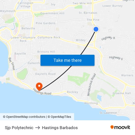 Sjp Polytechnic to Hastings Barbados map