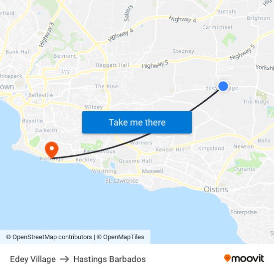 Edey Village to Hastings Barbados map