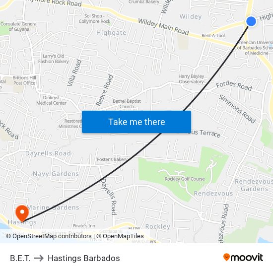 B.E.T. to Hastings Barbados map