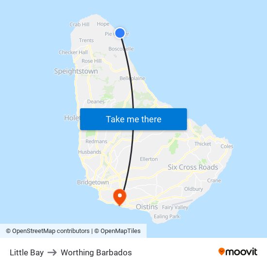 Little Bay to Worthing Barbados map