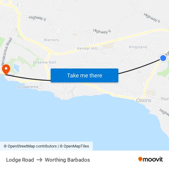 Lodge Road to Worthing Barbados map