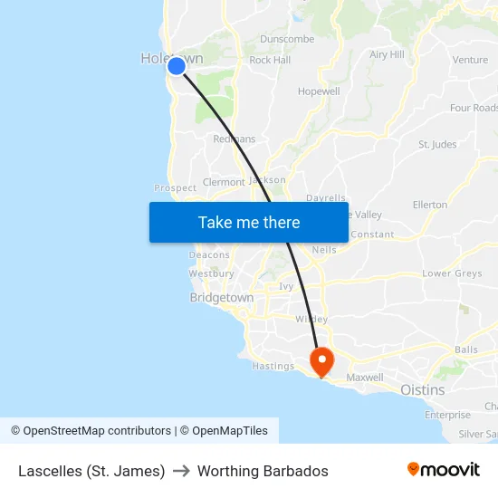 Lascelles (St. James) to Worthing Barbados map