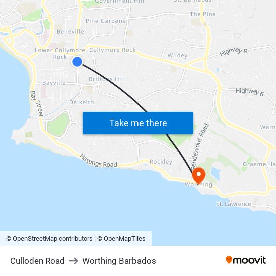 Culloden Road to Worthing Barbados map