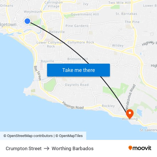 Crumpton Street to Worthing Barbados map