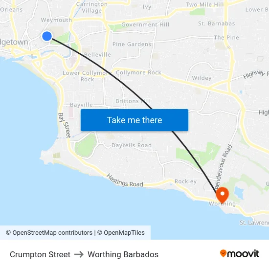 Crumpton Street to Worthing Barbados map