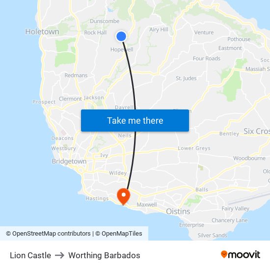 Lion Castle to Worthing Barbados map