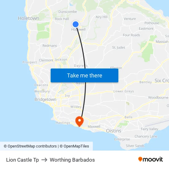 Lion Castle Tp to Worthing Barbados map