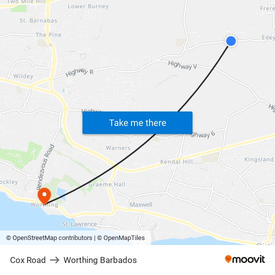 Cox Road to Worthing Barbados map