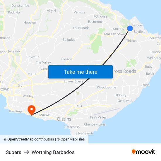 Supers to Worthing Barbados map