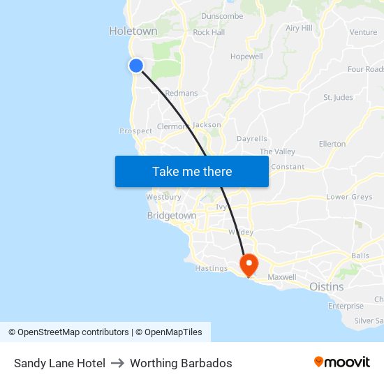 Sandy Lane Hotel to Worthing Barbados map