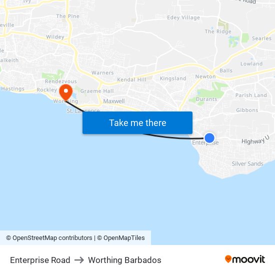 Enterprise Road to Worthing Barbados map