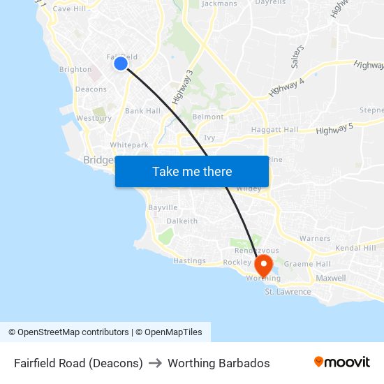 Fairfield Road (Deacons) to Worthing Barbados map
