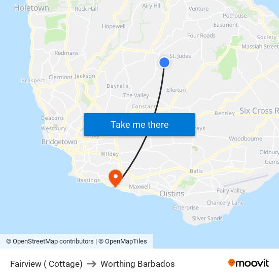 Fairview ( Cottage) to Worthing Barbados map