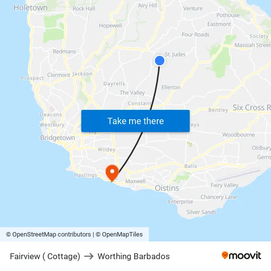 Fairview ( Cottage) to Worthing Barbados map