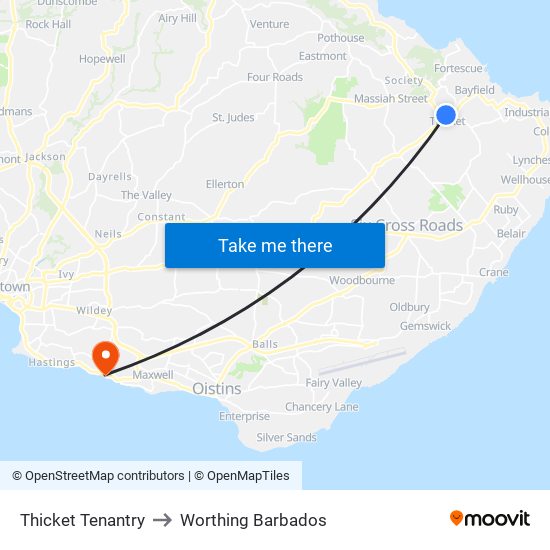 Thicket Tenantry to Worthing Barbados map