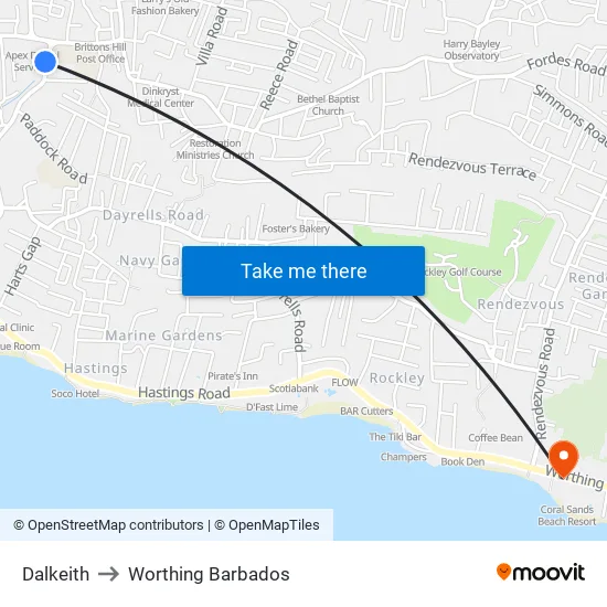 Dalkeith to Worthing Barbados map