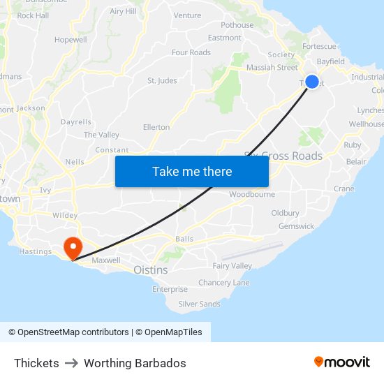 Thickets to Worthing Barbados map