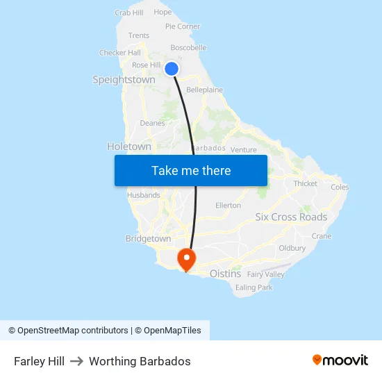 Farley Hill to Worthing Barbados map
