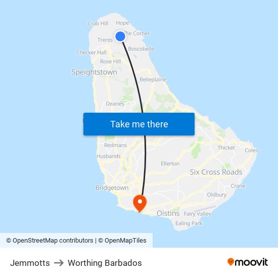 Jemmotts to Worthing Barbados map