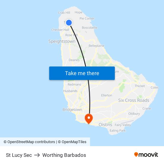 St Lucy Sec to Worthing Barbados map