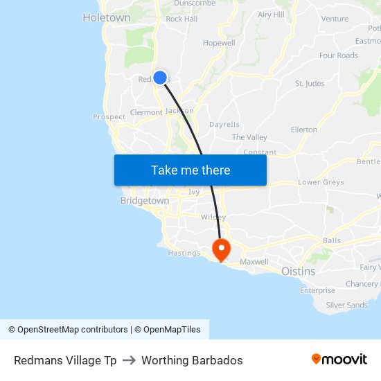 Redmans Village Tp to Worthing Barbados map