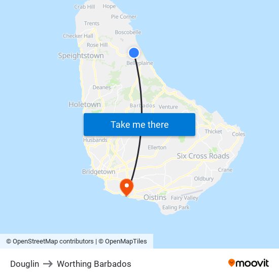 Douglin to Worthing Barbados map