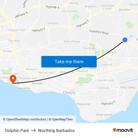 Dolphin Park to Worthing Barbados map