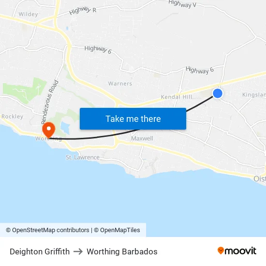Deighton Griffith to Worthing Barbados map