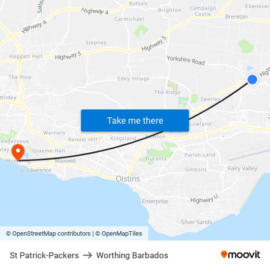 St Patrick-Packers to Worthing Barbados map