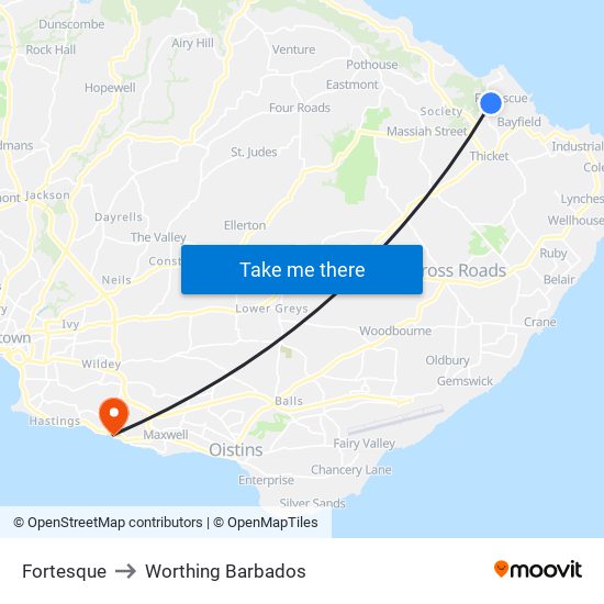 Fortesque to Worthing Barbados map