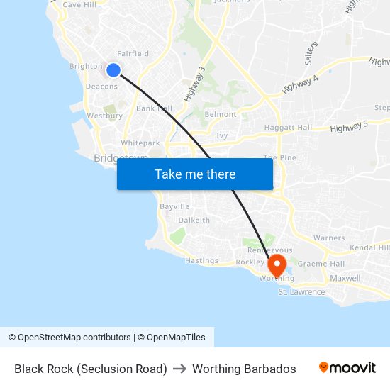 Black Rock (Seclusion Road) to Worthing Barbados map