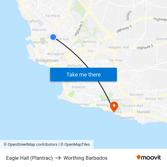 Eagle Hall (Plantrac) to Worthing Barbados map
