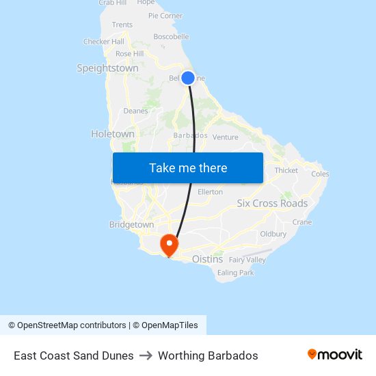 East Coast Sand Dunes to Worthing Barbados map