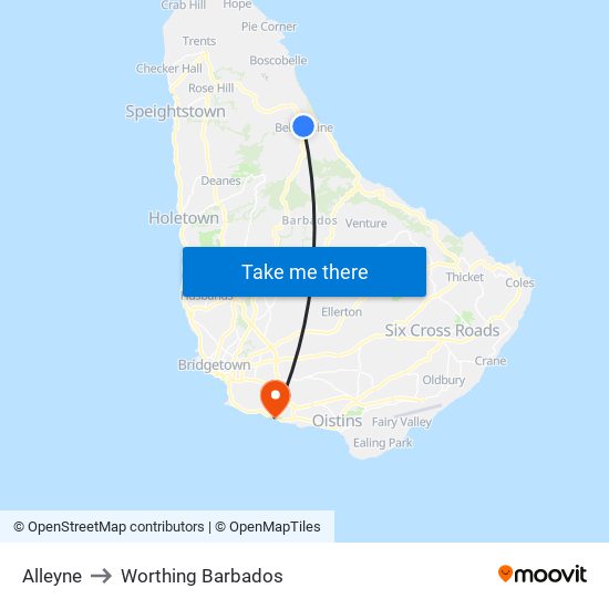 Alleyne to Worthing Barbados map