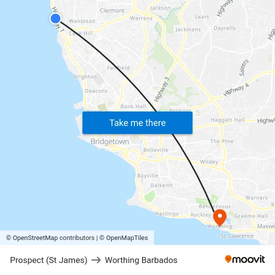 Prospect (St James) to Worthing Barbados map