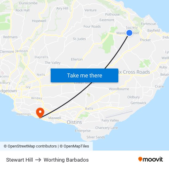 Stewart Hill to Worthing Barbados map