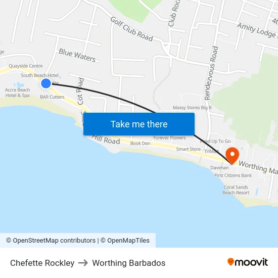 Chefette Rockley to Worthing Barbados map