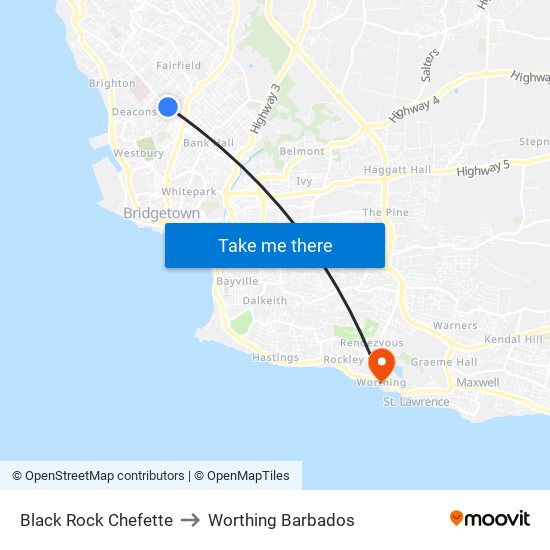 Black Rock Chefette to Worthing Barbados map