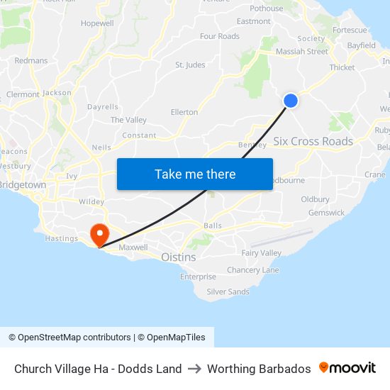 Church Village Ha - Dodds Land to Worthing Barbados map