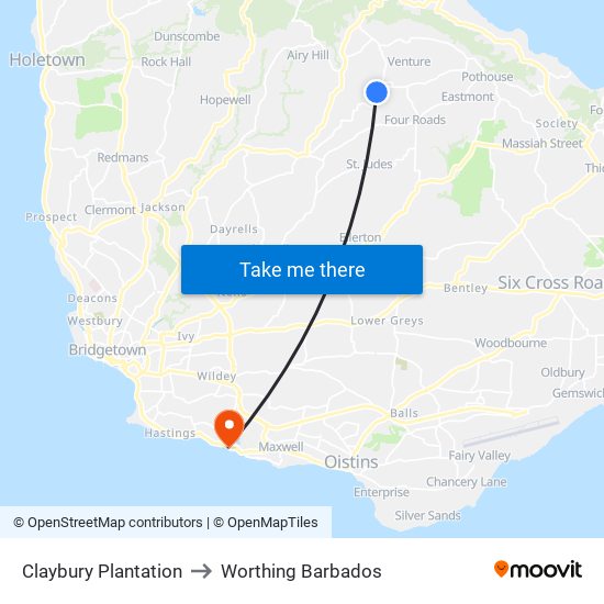 Claybury Plantation to Worthing Barbados map