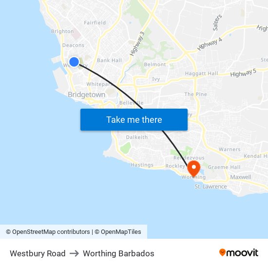 Westbury Road to Worthing Barbados map