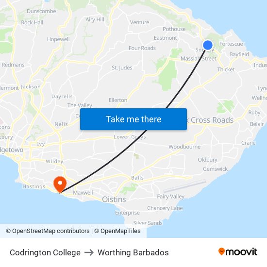 Codrington College to Worthing Barbados map