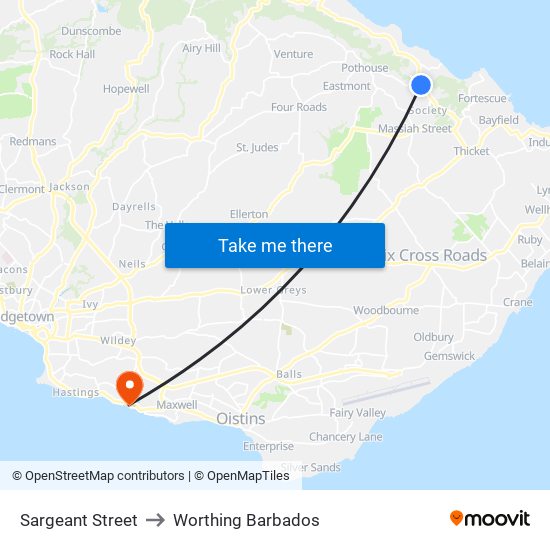 Sargeant Street to Worthing Barbados map