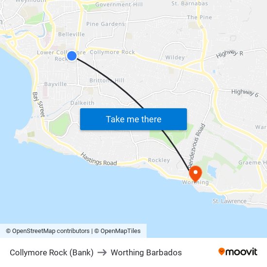 Collymore Rock (Bank) to Worthing Barbados map