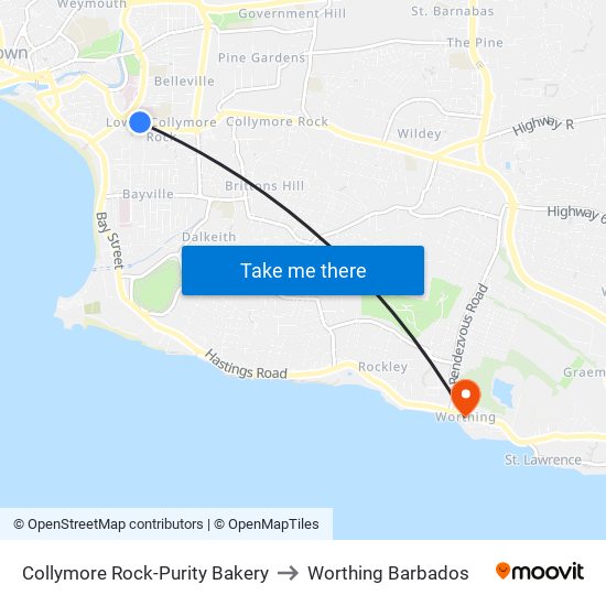 Collymore Rock-Purity Bakery to Worthing Barbados map