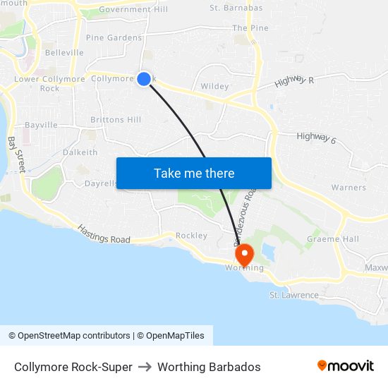 Collymore Rock-Super to Worthing Barbados map