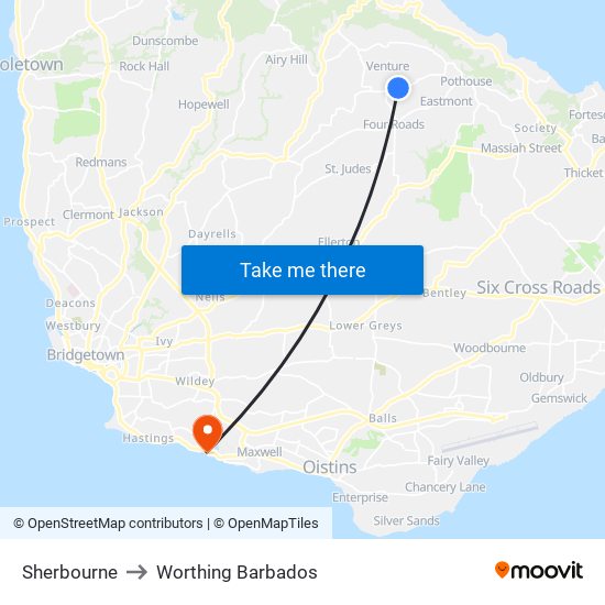 Sherbourne to Worthing Barbados map