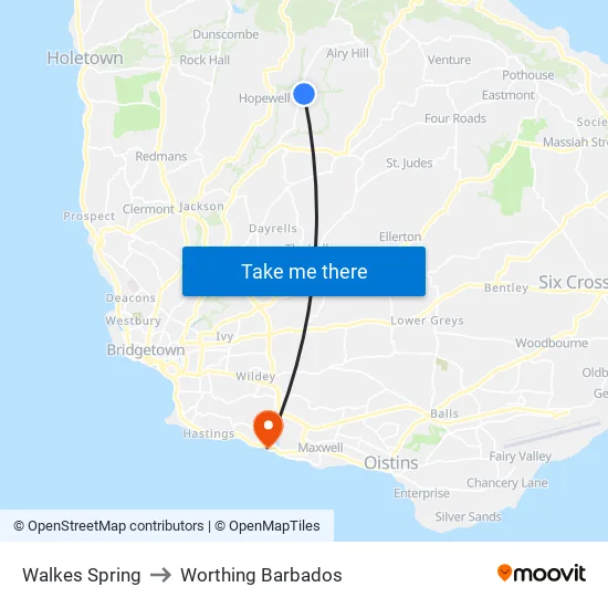 Walkes Spring to Worthing Barbados map
